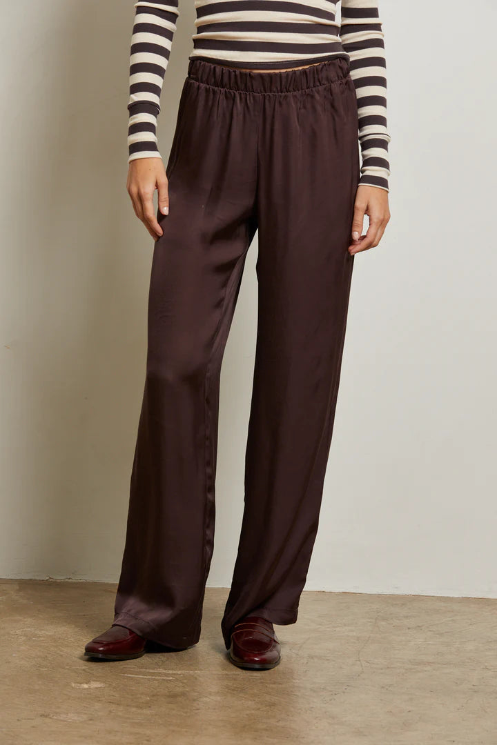 Camile Luxe Satin Straight Leg Pant - Cocoa