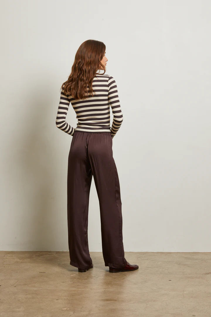 Camile Luxe Satin Straight Leg Pant - Cocoa