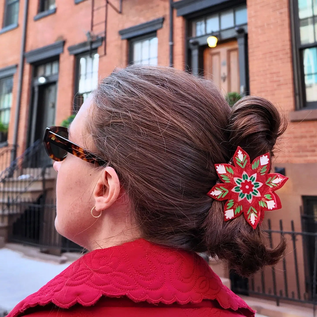 Hand-Painted Hair Clip - Christmas Flower