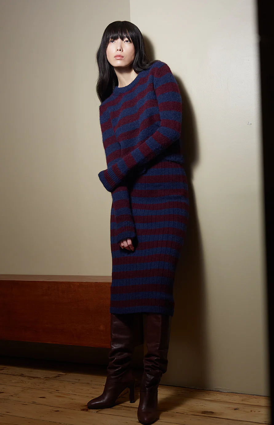 Ava Stripe Sweater - Navy/Merlot