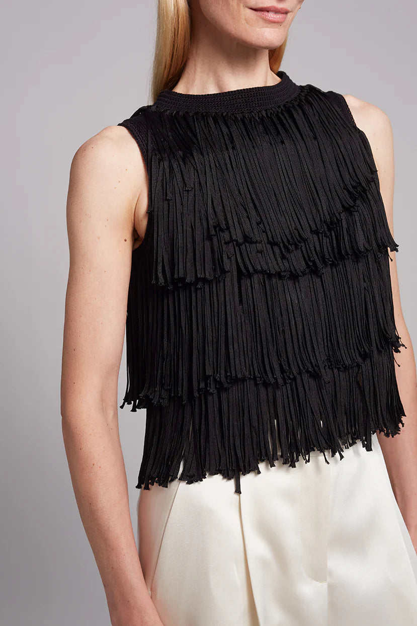 Bianca Fringe Top - Black