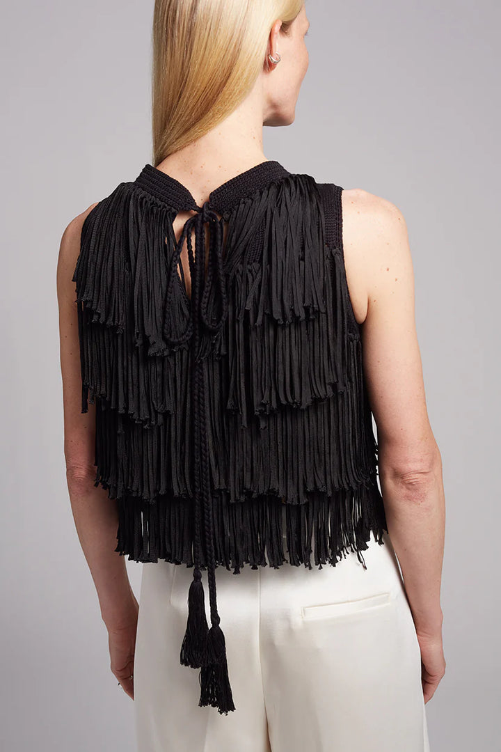 Bianca Fringe Top - Black
