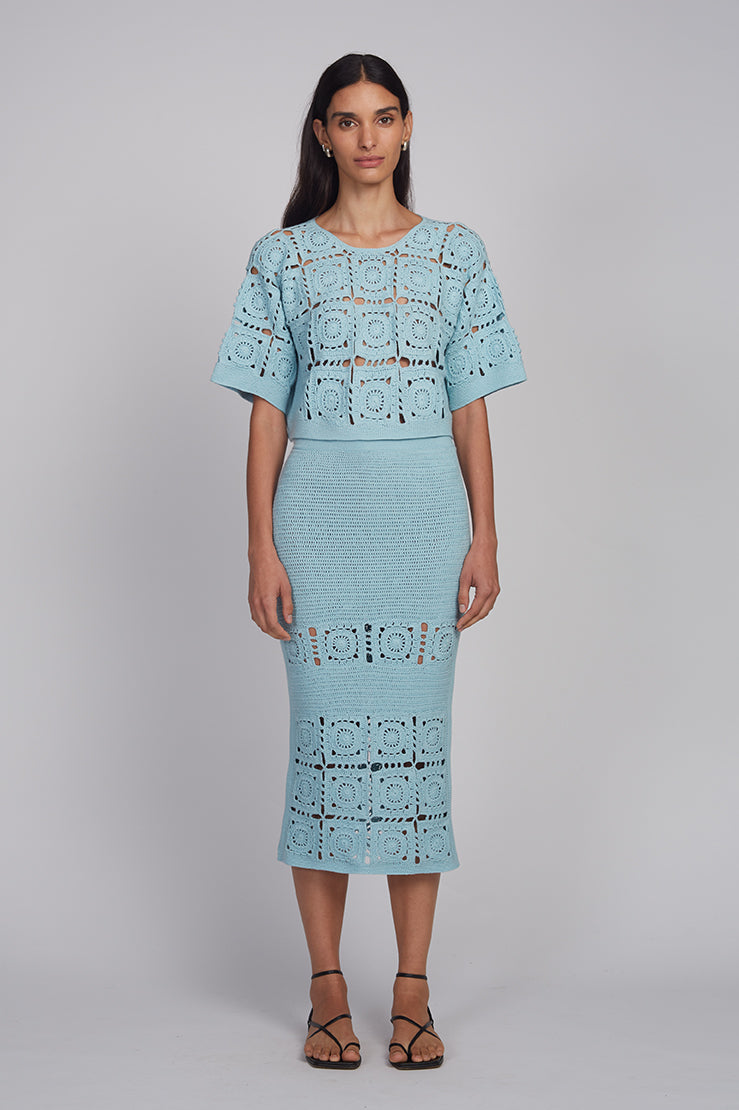 Arden Crochet Top - Skye Blue
