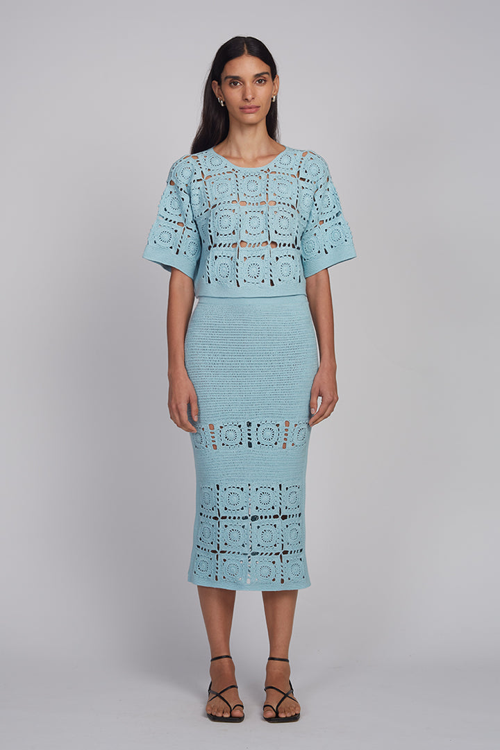 Arden Crochet Top - Skye Blue