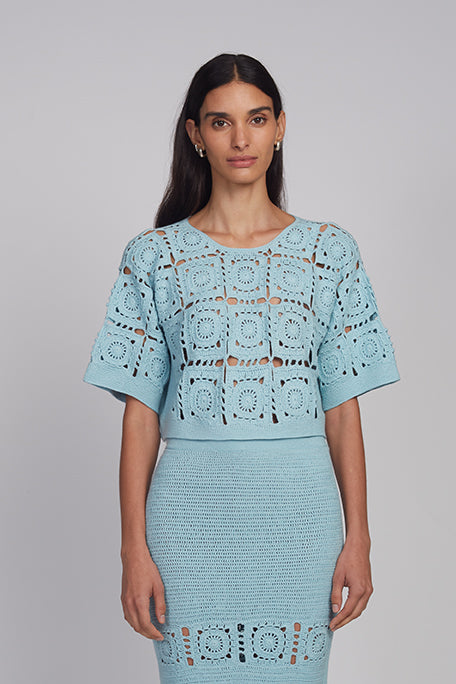 Arden Crochet Top - Skye Blue