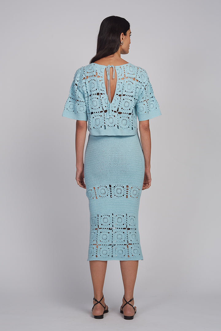 Arden Crochet Top - Skye Blue