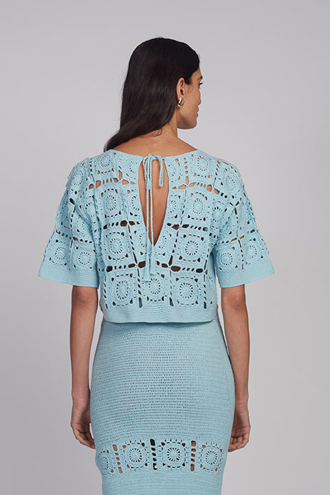 Arden Crochet Top - Skye Blue