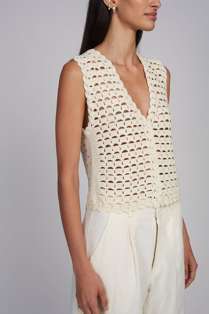 Ellie Crochet Vest - Ivory