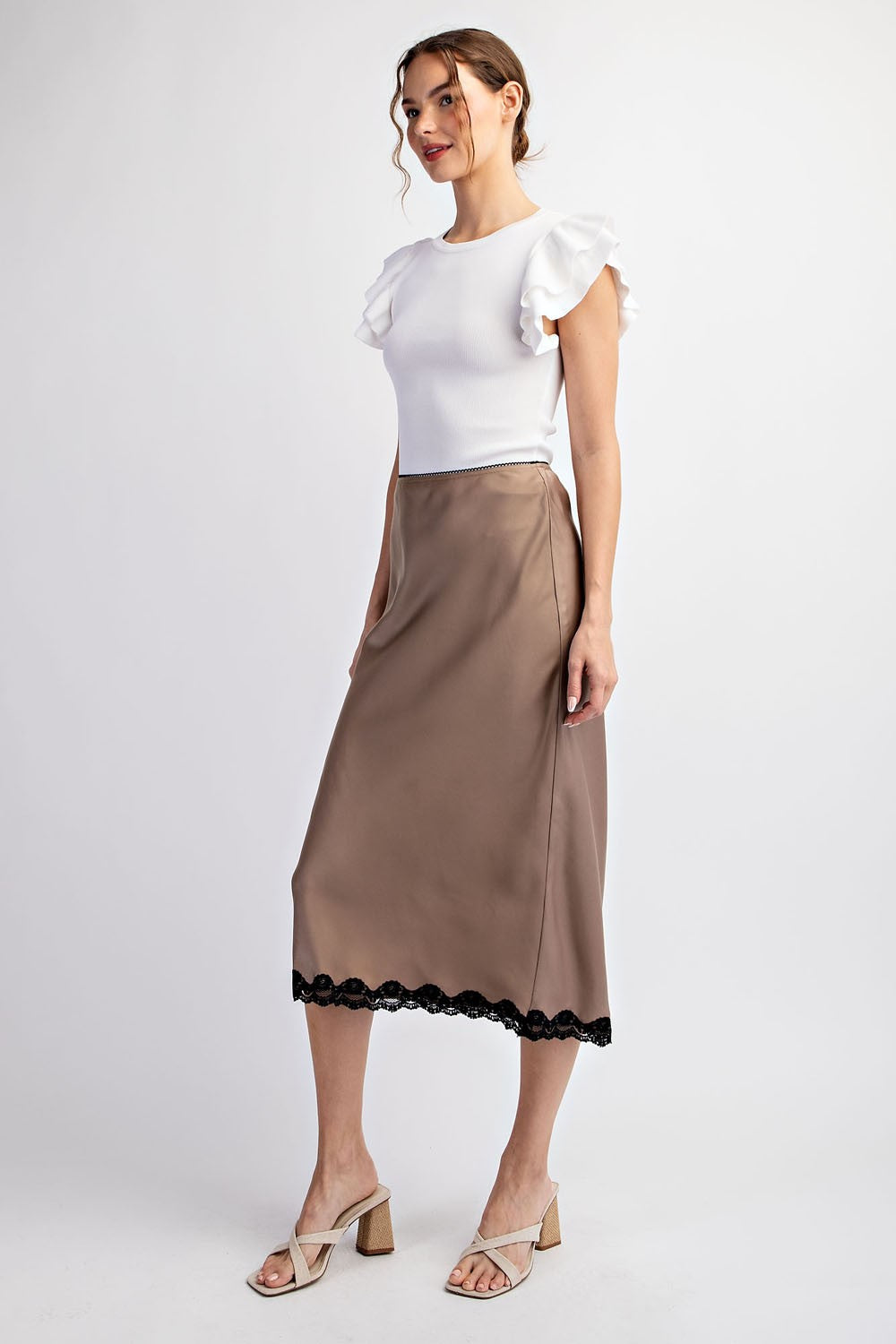 Satin Lace Midi Skirt - Coco