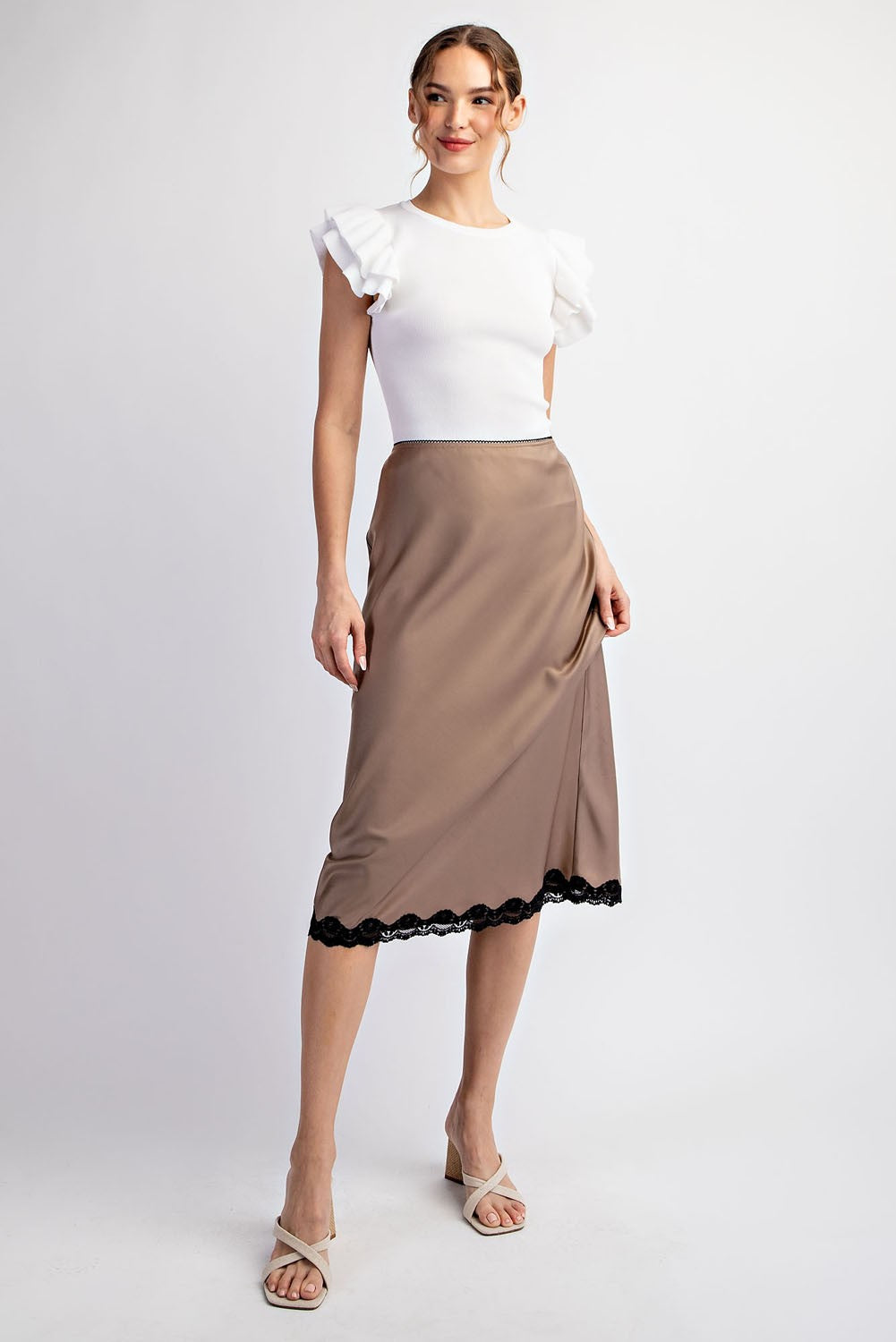 Satin Lace Midi Skirt - Coco