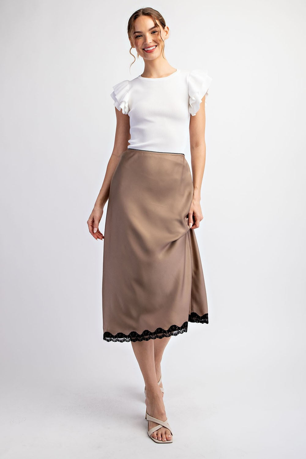 Satin Lace Midi Skirt - Coco