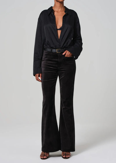 Lilah Velvet Flare w/ Welt Pocket - Black