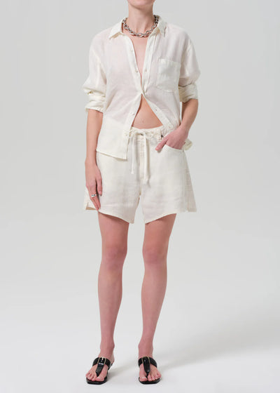 Brynn Drawstring Linen Short - Vanilla