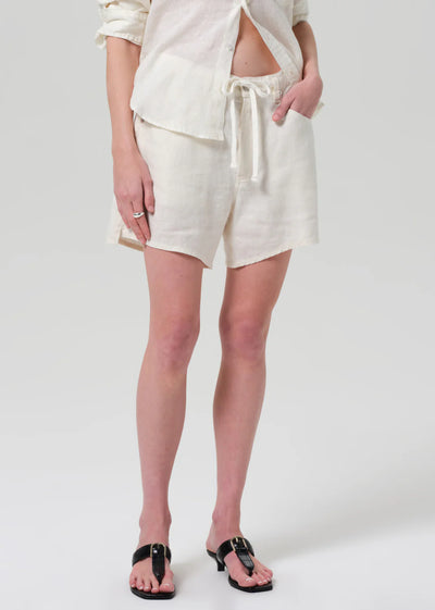 Brynn Drawstring Linen Short - Vanilla