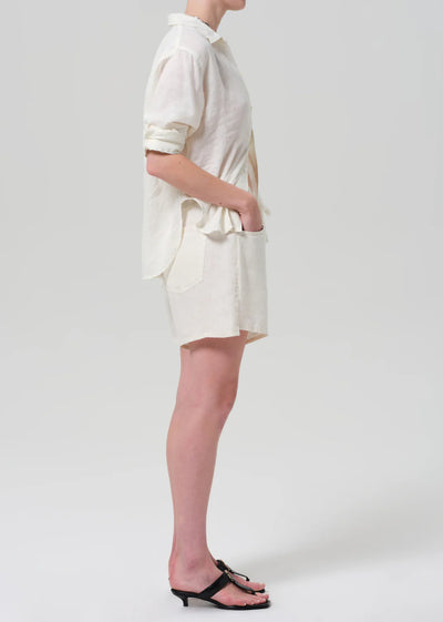 Brynn Drawstring Linen Short - Vanilla