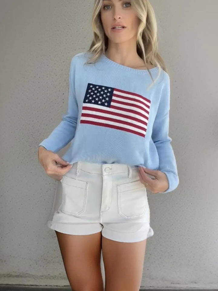 American Flag Sweater - Light Blue