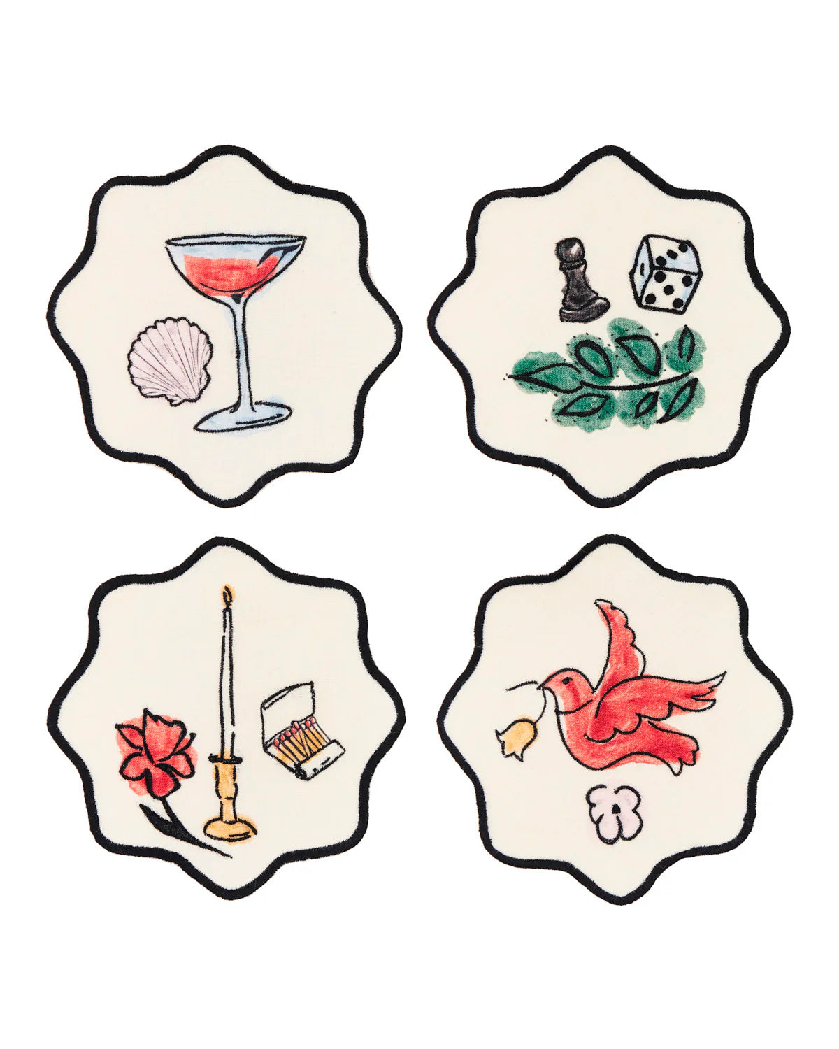 Salon Motif Embroidered Linen Coasters