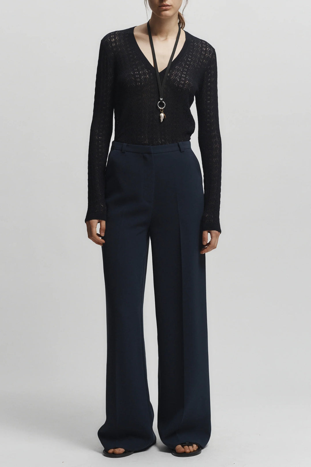 Rhodes Wideleg Pant - Navy Crepe