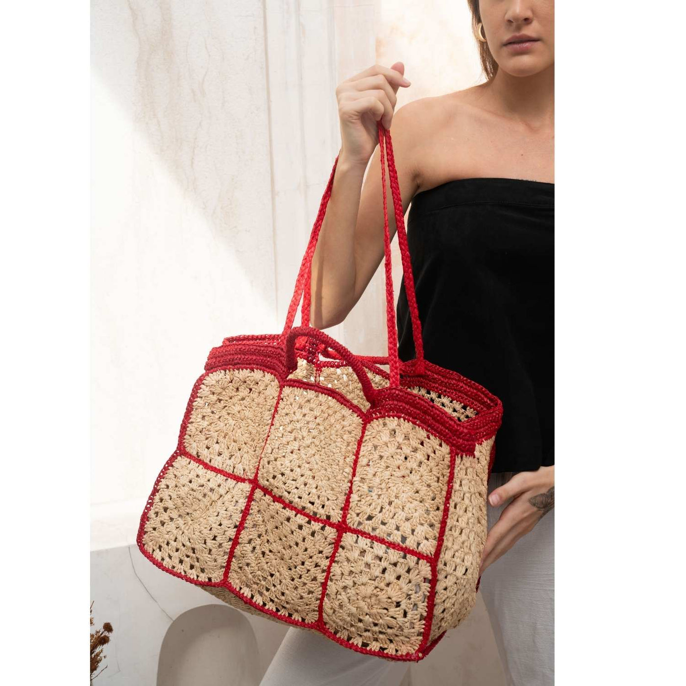 Carrey Raffia Tote - Red