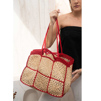 Carrey Raffia Tote - Red
