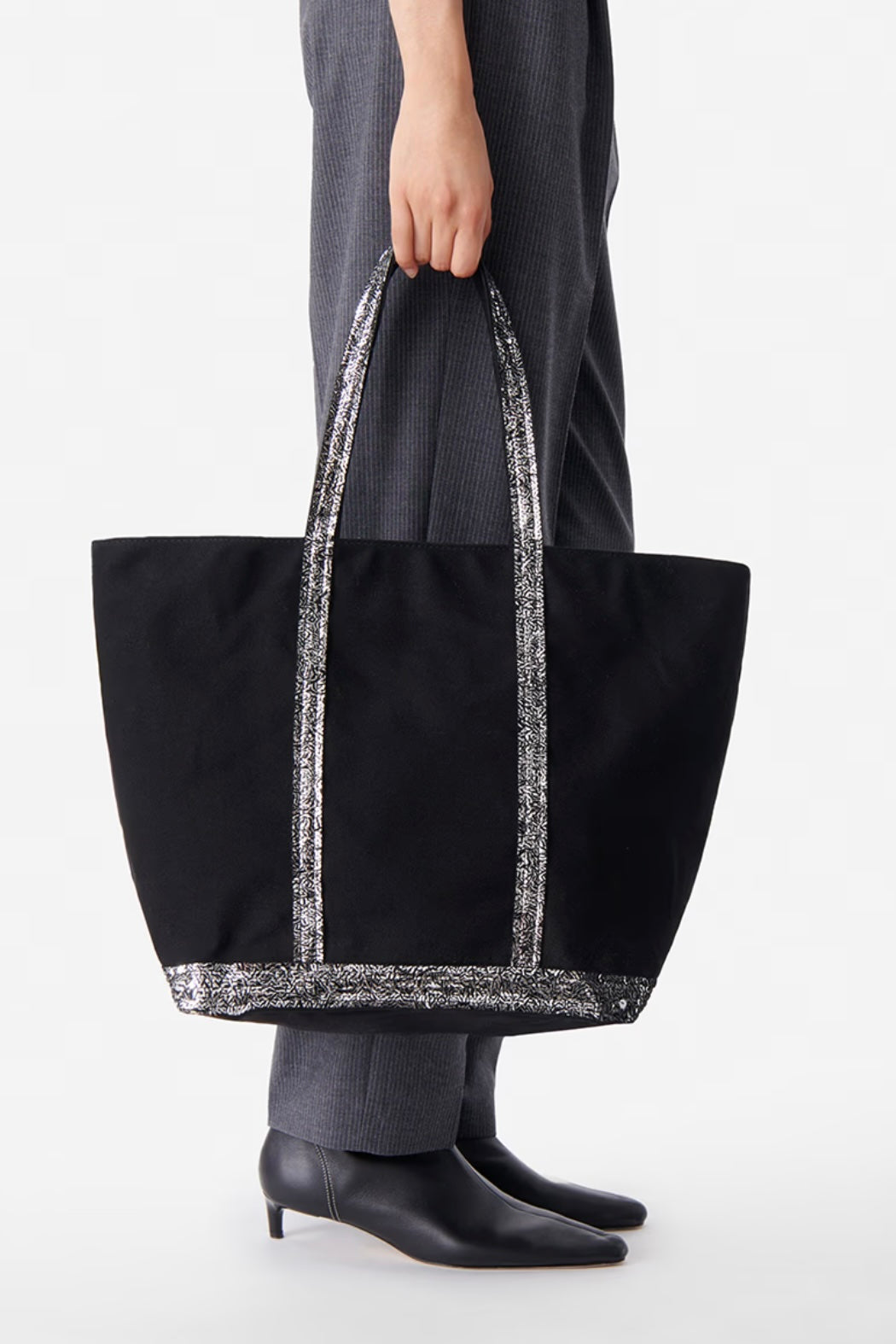 Canvas L Zipped Cabas Tote - Black