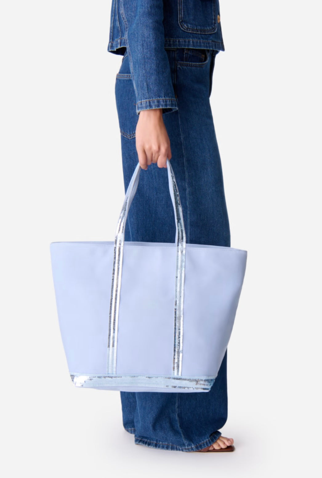 Canvas L Zipped Cabas Tote - Light Indigo