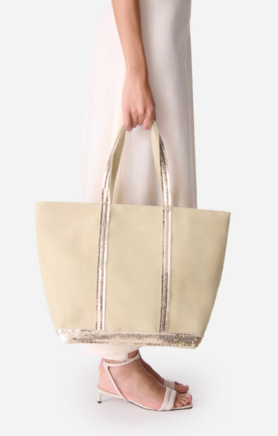 Canvas L Zipped Cabas Tote - Tilleul/Blanc