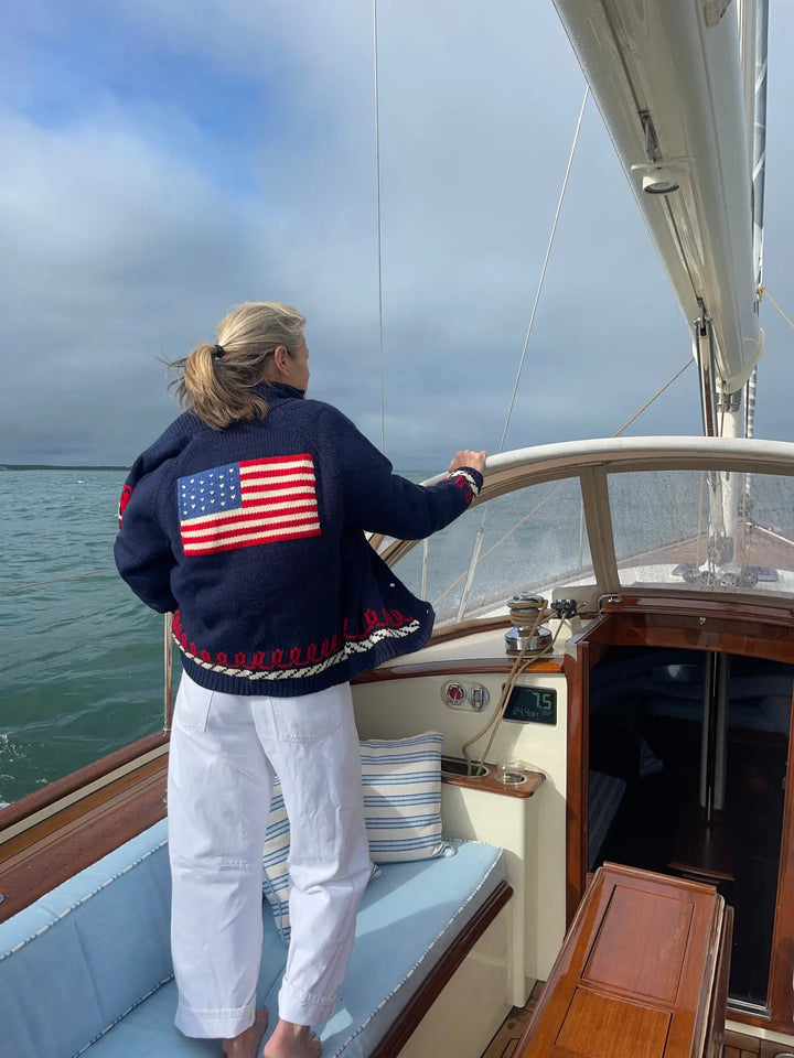 Flag Varsity Cardigan w/ Vintage Trim
