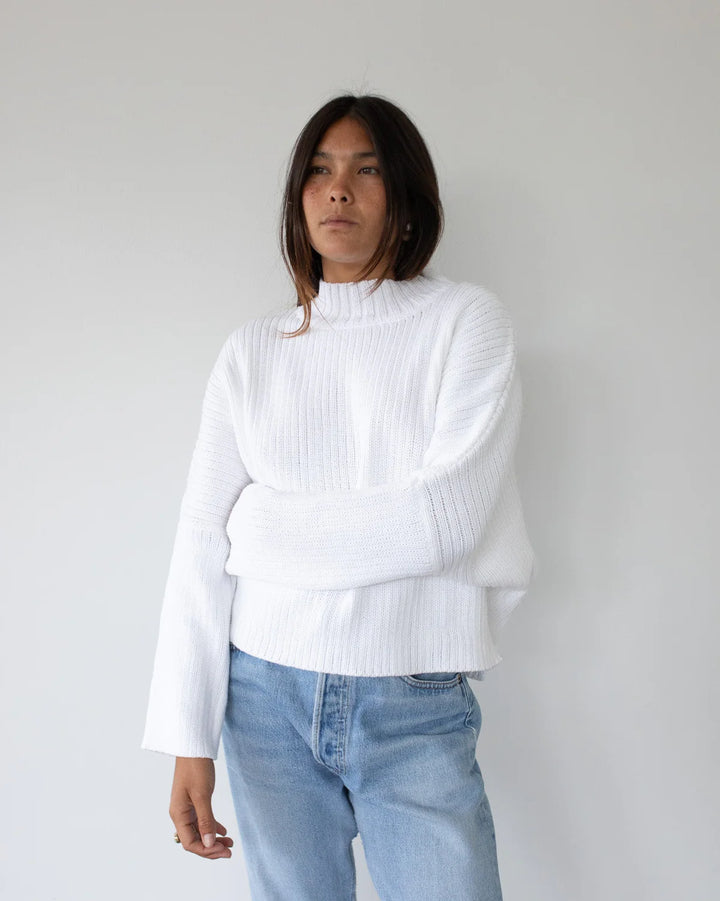 Mock Neck Crop Sweater - White