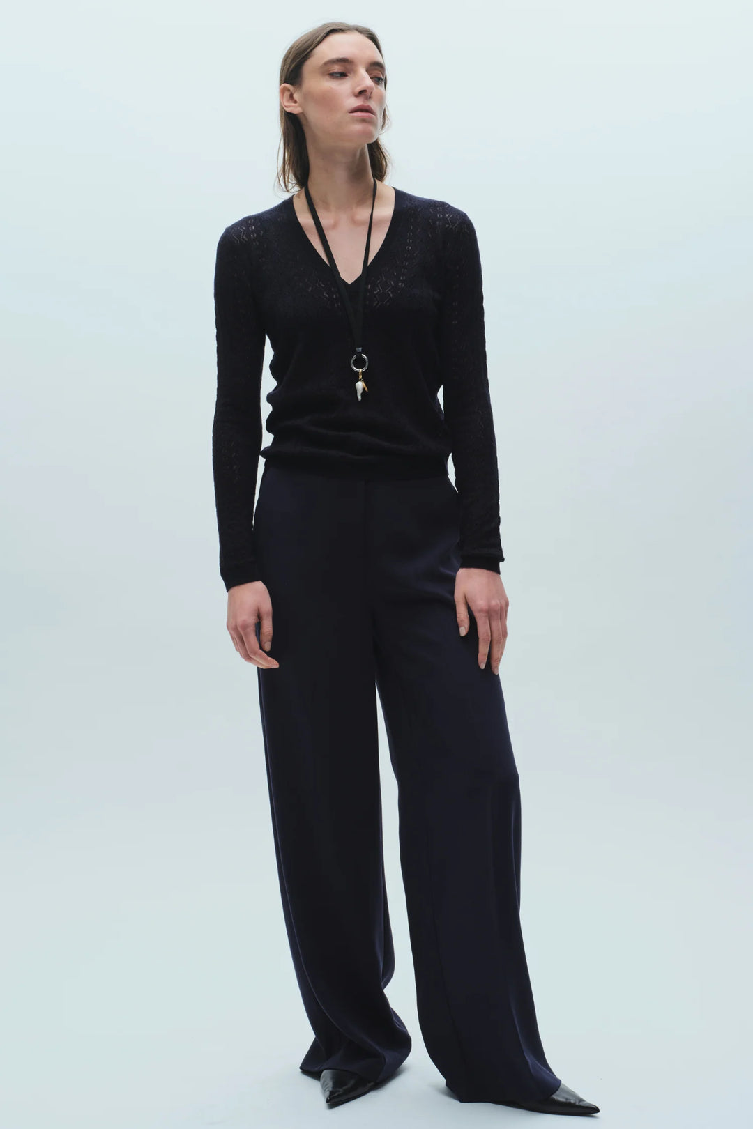 Rhodes Wideleg Pant - Navy Crepe