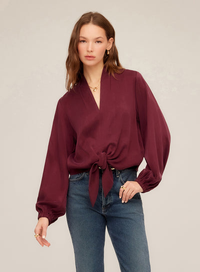 Scarlet Tie-Front Top - Wine