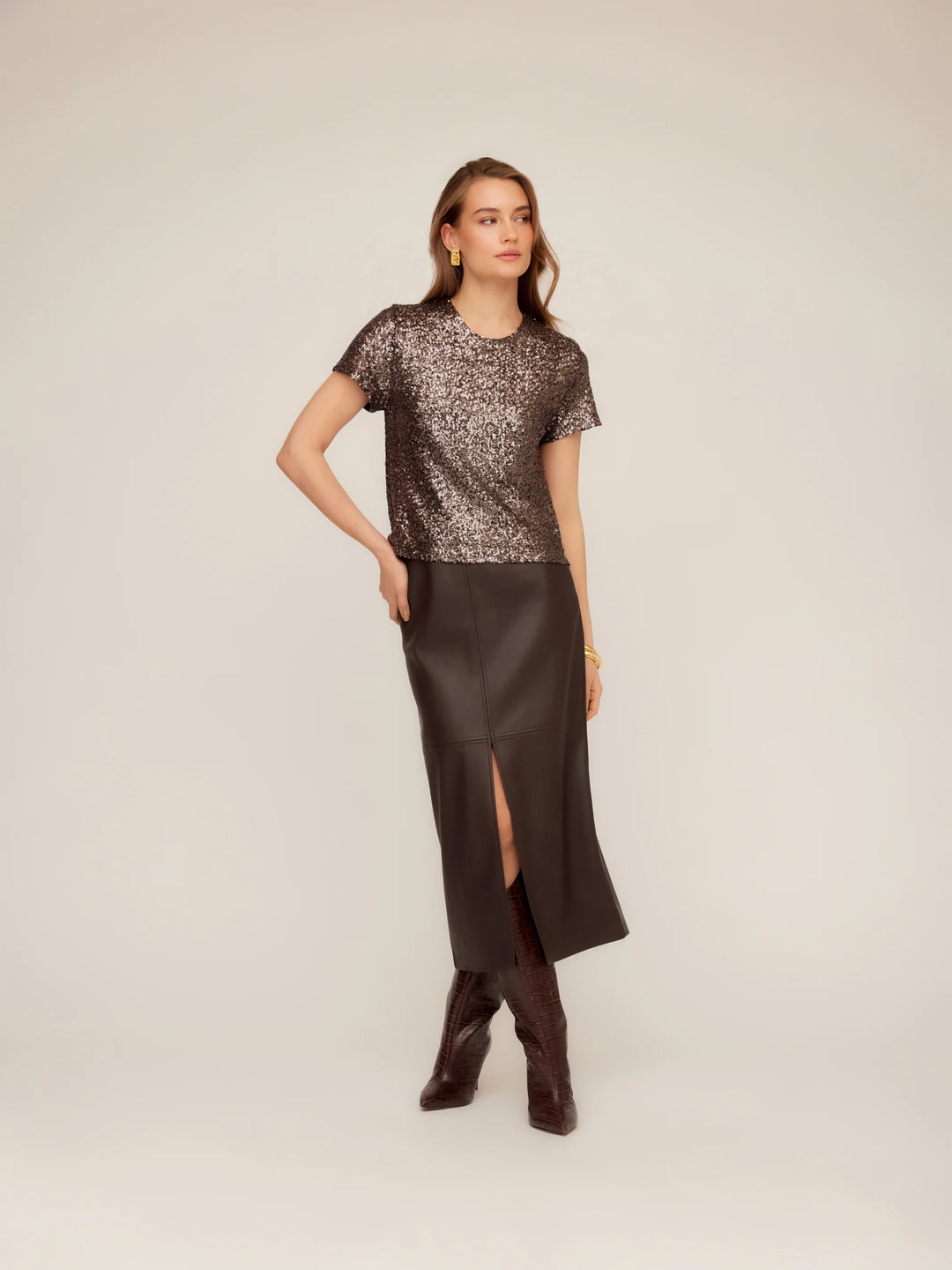 Stacey Sequin Top - Brown