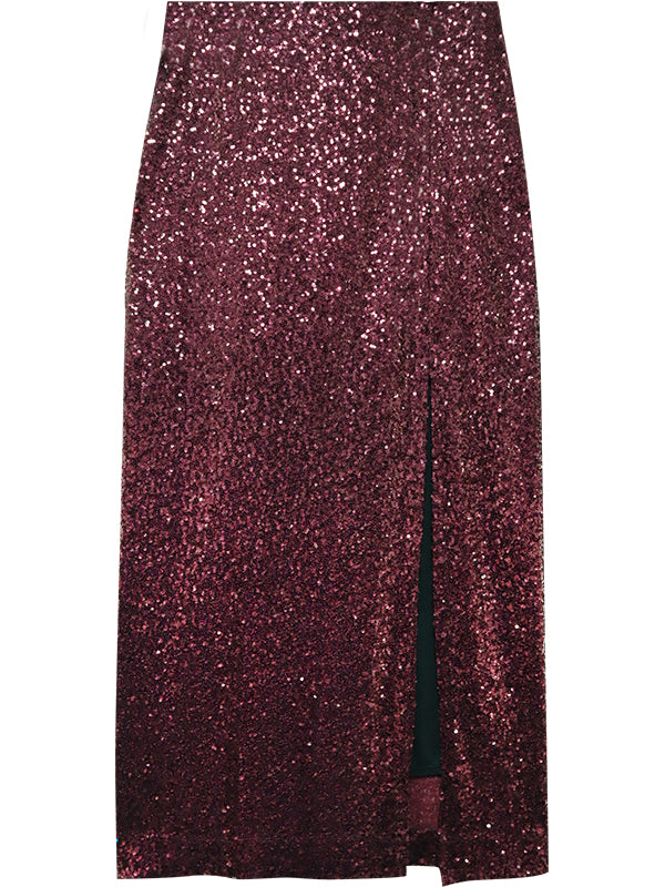 Cora Sequin Skirt - Eggplant