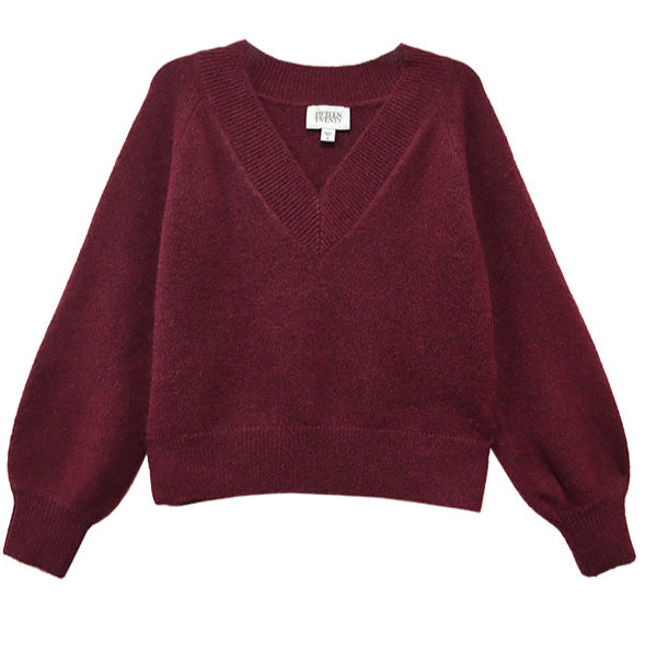 Heather V-Neck Sweater - Wine