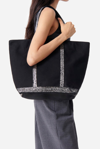 Canvas L Zipped Cabas Tote - Black