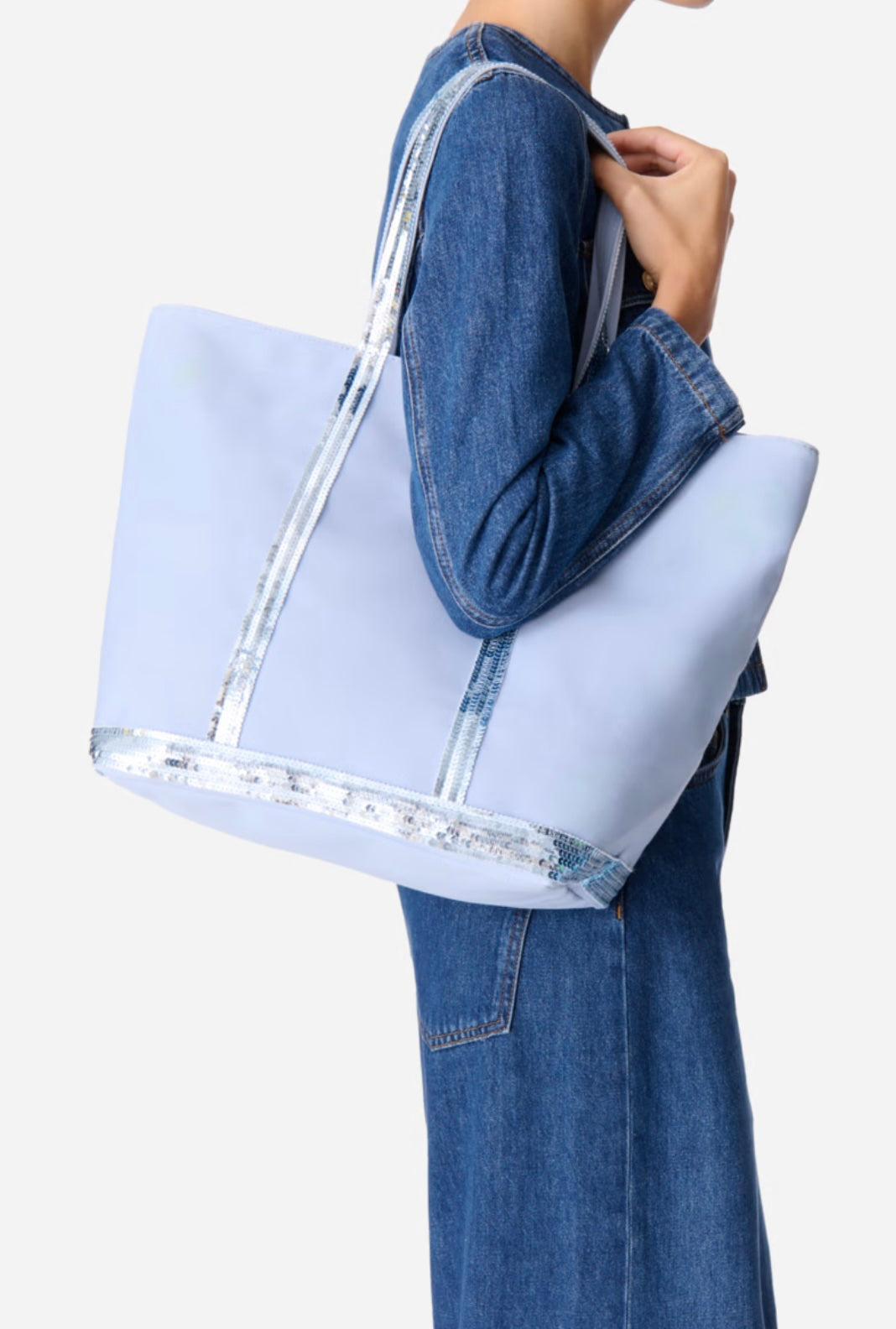 Canvas L Zipped Cabas Tote - Light Indigo