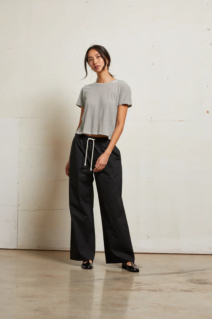 Harley Cotton Boxy Crew Tee -  Ivory/Black Stripe