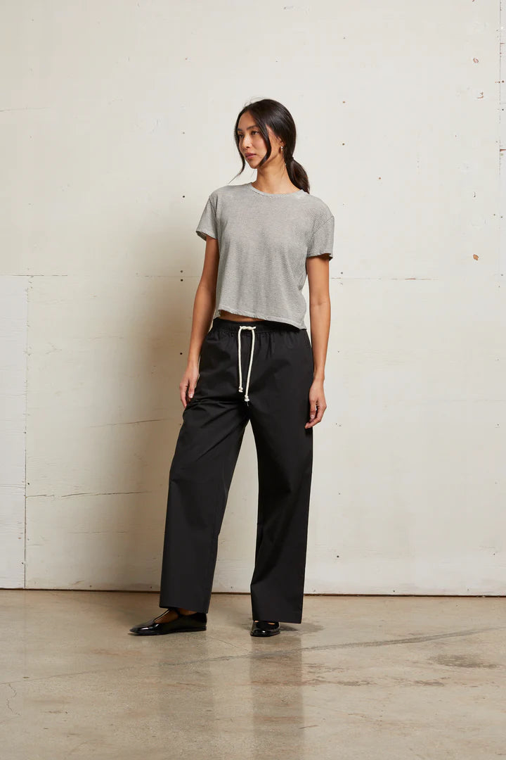 Harley Cotton Boxy Crew Tee -  Ivory/Black Stripe