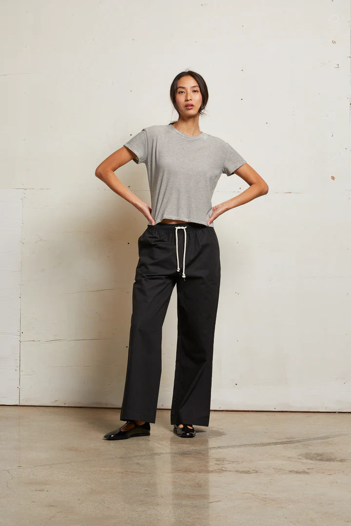 Harley Cotton Boxy Crew Tee -  Ivory/Black Stripe