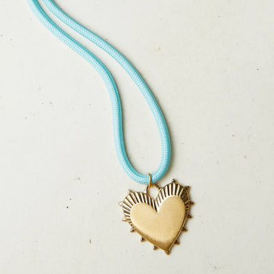 Blue Necklace Cord with Heart of Gold