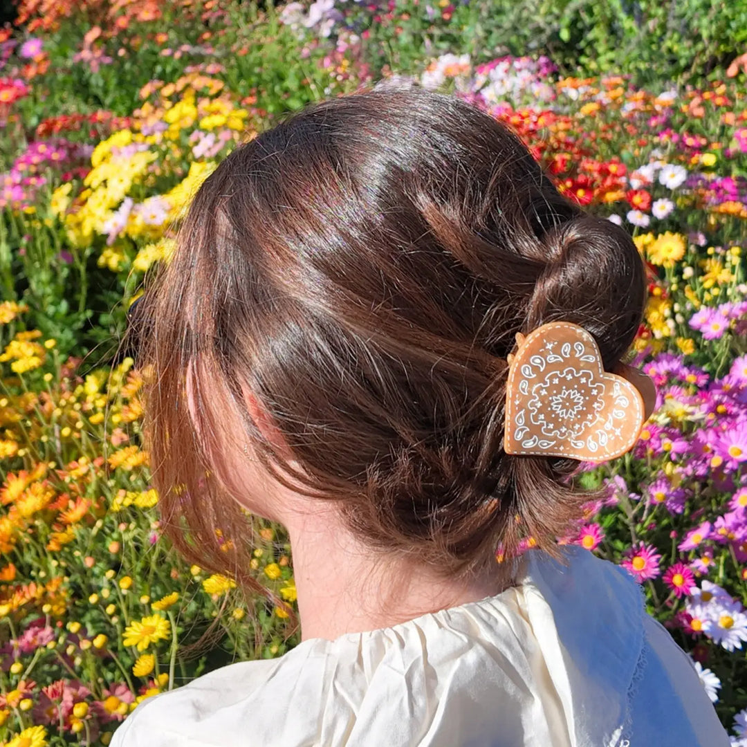 Claw Hair Clip - Brown Paisley Heart