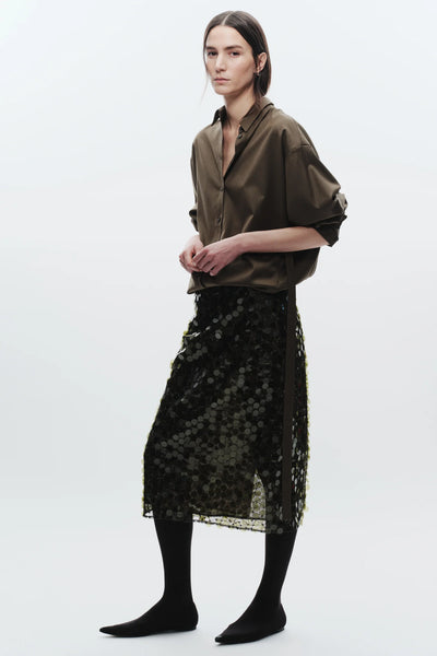 Zyon Mesh Sequin Skirt - Olive
