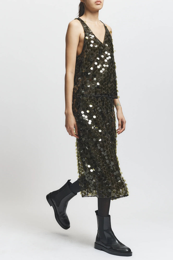 Zyon Mesh Sequin Skirt - Olive