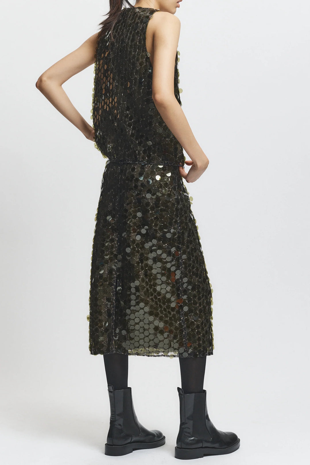 Zyon Mesh Sequin Skirt - Olive