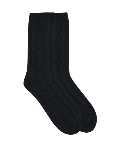 Cable Cashmere Socks- Black