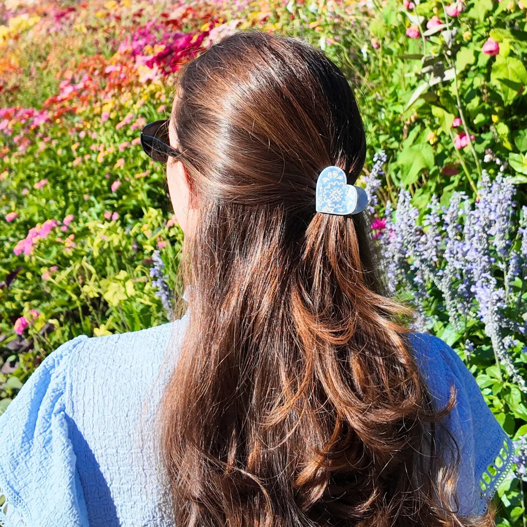 Claw Hair Clip - Blue Mini Paisley Heart
