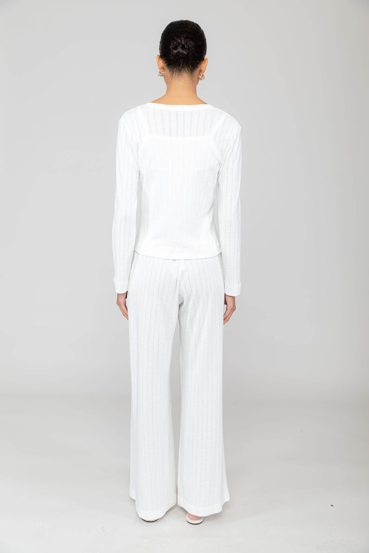 Pointelle Classic Crew Cardigan - White