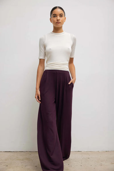 Lauren Pleated Pocket Pant - Dark Berry