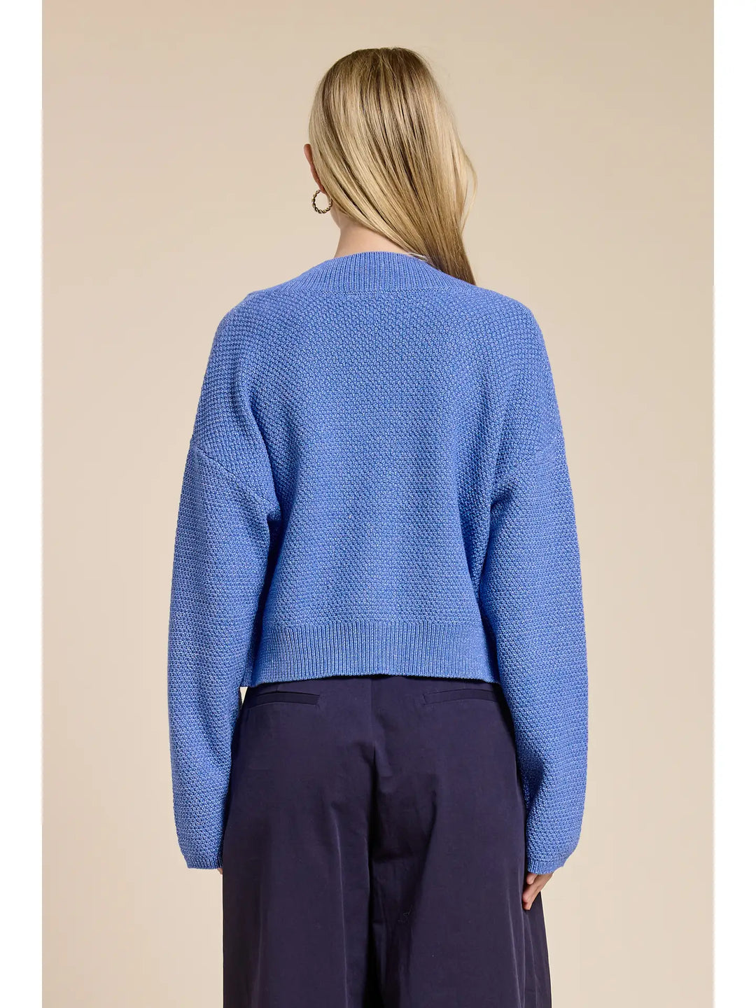 Waffle Sweater Cardigan - Coastal Blue