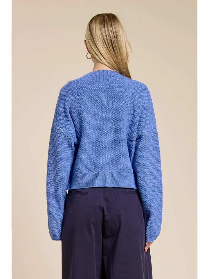 Waffle Sweater Cardigan - Coastal Blue